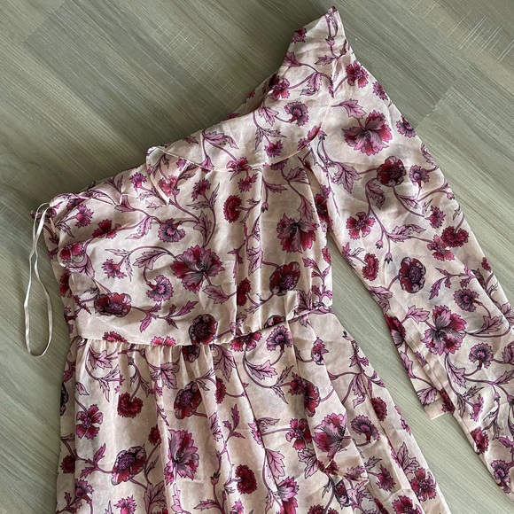 For Love & Lemons Agnes Pink Floral One Shoulder Asymmetrical Dress - Picture 3 of 5